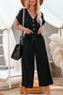 Effortless Style Dolman Sleeve V Neck Button Front Belted Wide Leg Jumpsuit